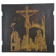 German Baroque Cast-Iron Stove Plate, Crucifixion, Dated 1760