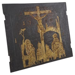 German Baroque Cast-Iron Stove Plate, Crucifixion, Dated 1760