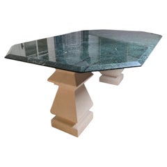 Large Green Marble Dining Table on Twin Pedestals, circa 1980