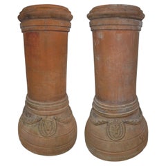 Pair of Large Italian Terracotta Planter Columns with Crowned Bull Heads