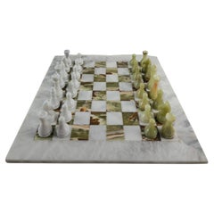 Elegant Marble Chess Set in White and Green Onyx / Marble