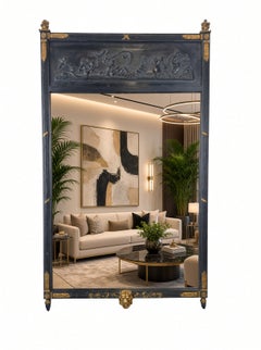 Black and Gilt Empire Mirror with Classical Figural Relief