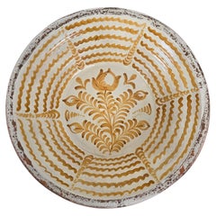 Monumental Spanish Ceramic Bowl with Yellow Painted Decoration, Diameter 60cm