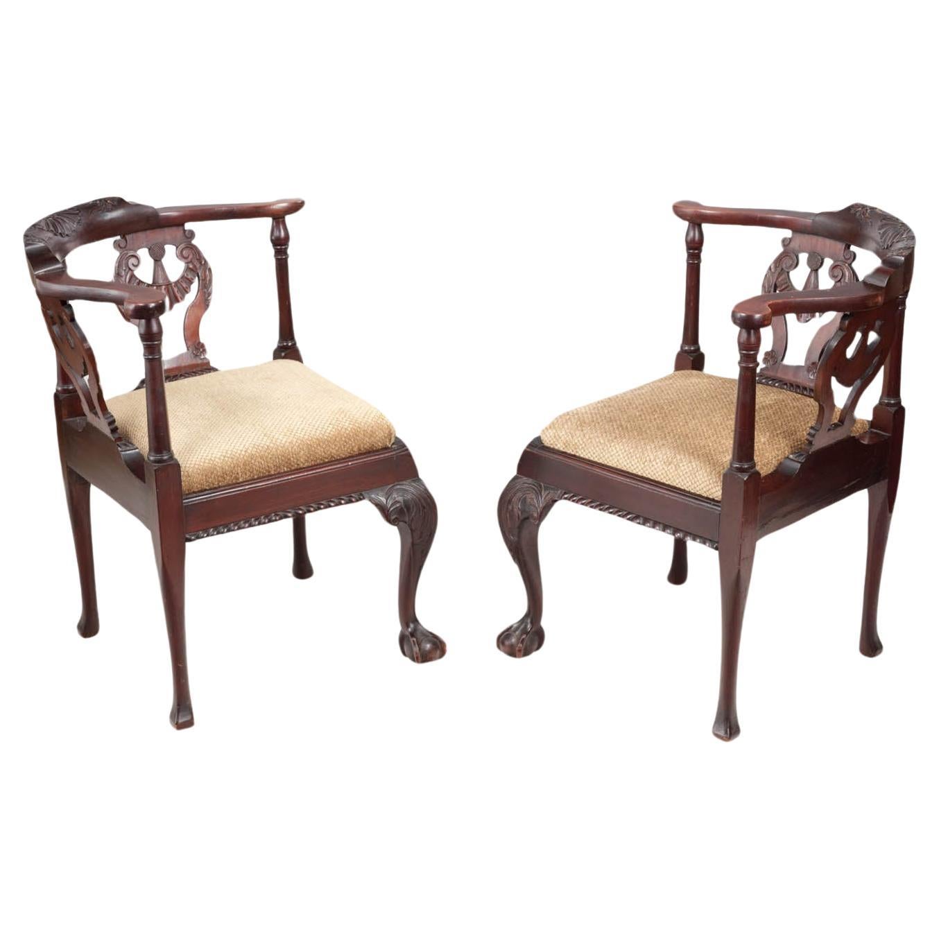 Pair 19th Century Mahogany Corner Chairs For Sale