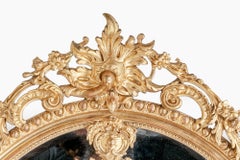 Specchio del XIX secolo in legno dorato intagliato con doppio bordo e vetro smussato
