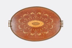 19th Century Mahogany Oval Brass Galleried Tray
