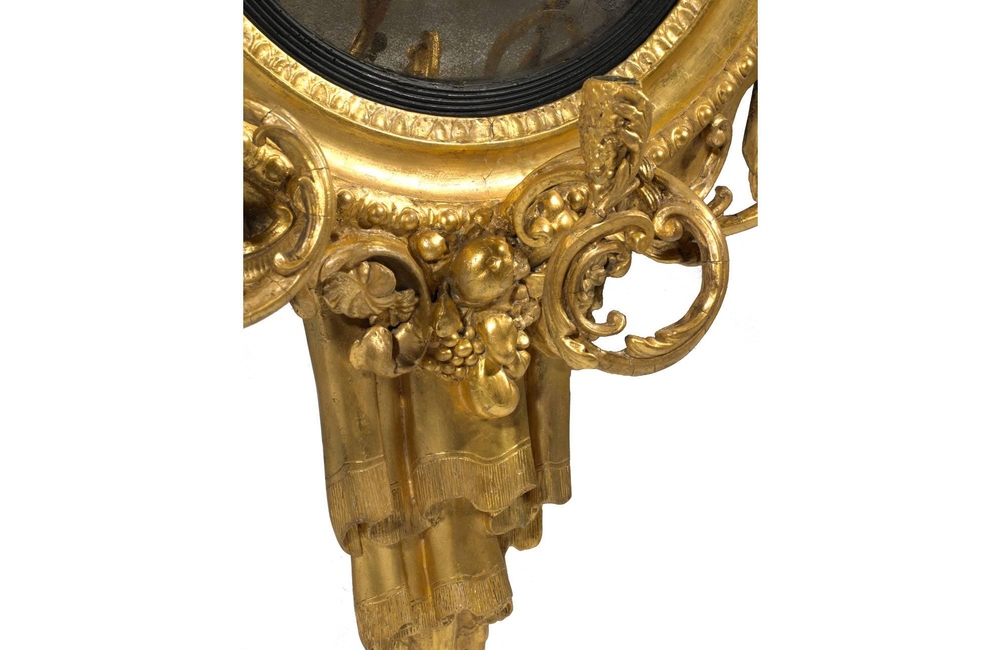 George III 19th Century Gilt Convex Mirror For Sale
