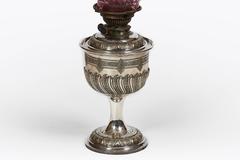 19th Century Silver and Ruby Glass Oil Lamp