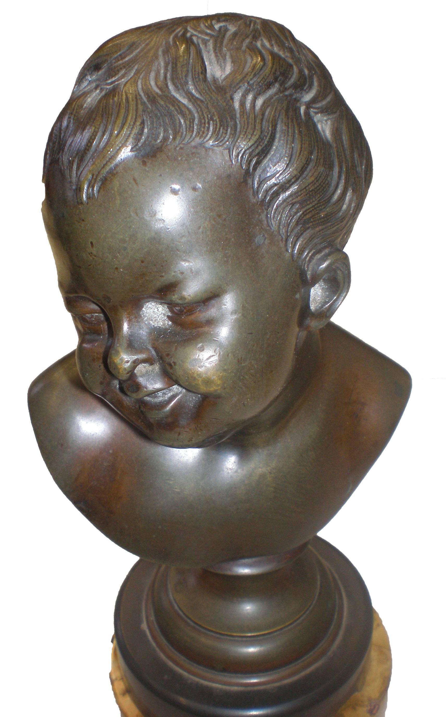 Irish 19th Century Pair of Bronze Sculptured Tabletop Busts of Babies