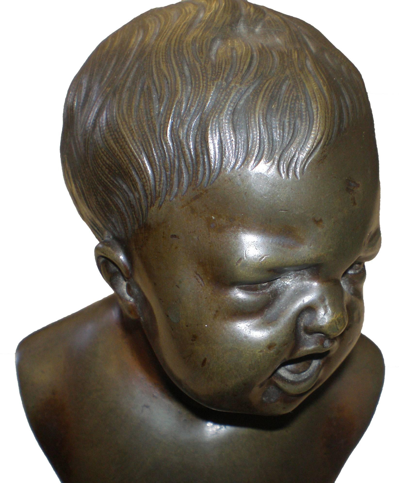 Mid-19th Century 19th Century Pair of Bronze Sculptured Tabletop Busts of Babies