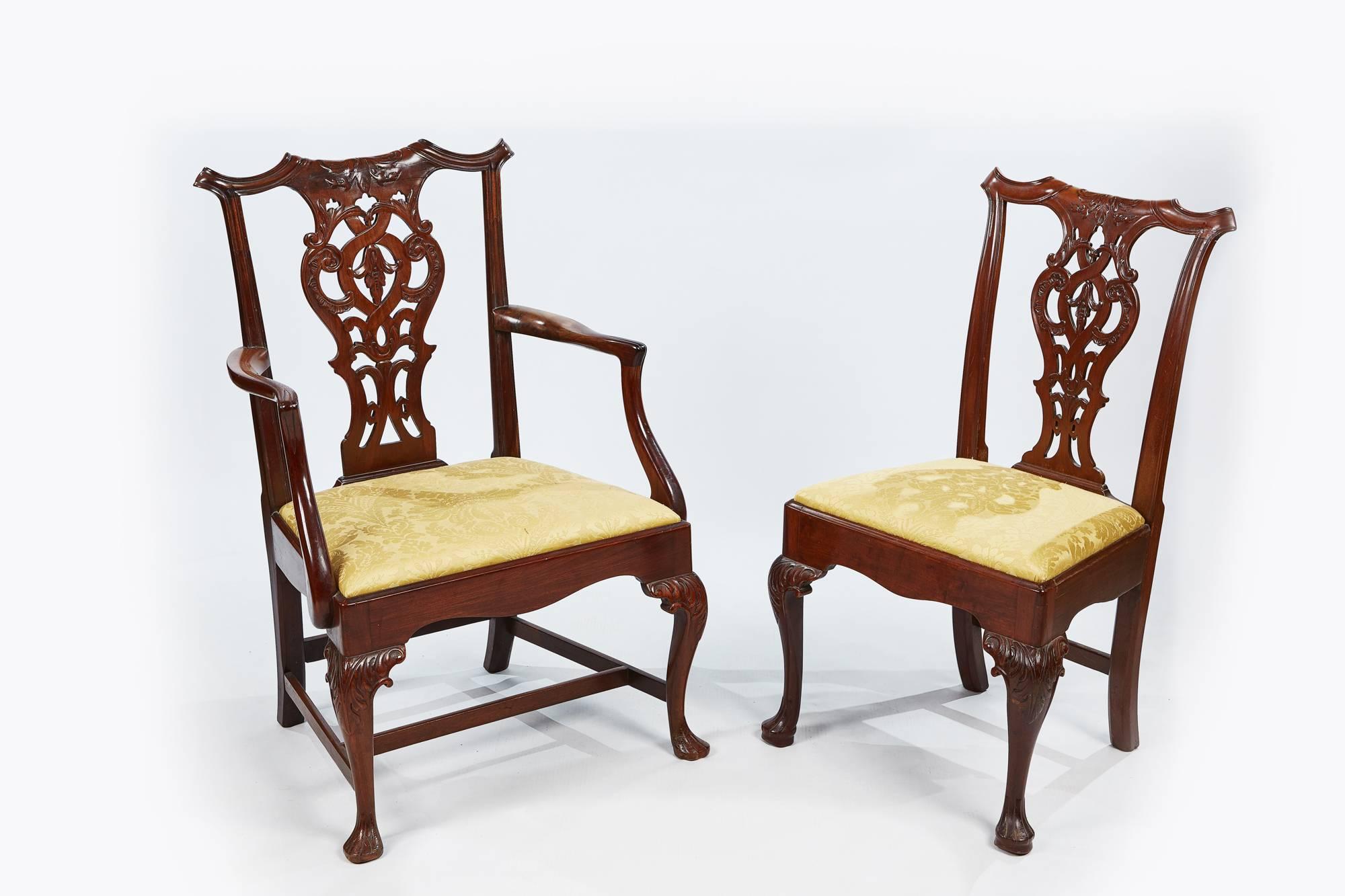 Mahogany 19th Century Set of Eight Chippendale Style Dining Chairs For Sale
