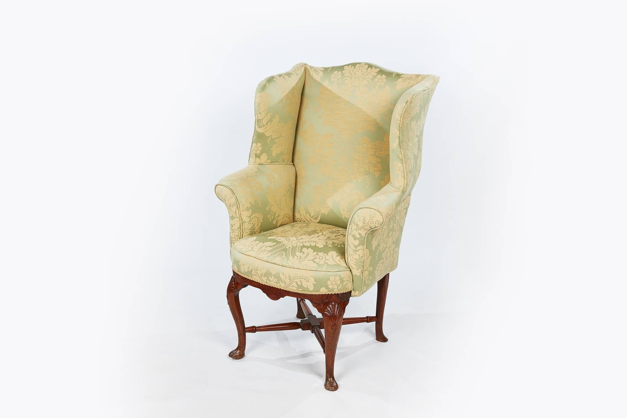 Irish 18th Century Mahogany Fully Upholstered Wing Chair For Sale