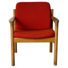 Vintage Danish Oak Lounge Chair by Skive Mobelfabrik MCM Armchair Red Upholstery