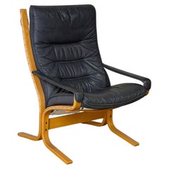 Ekornes Norwegian Lounge Chair – MCM Grey Leather & Bentwood Frame Armchair
