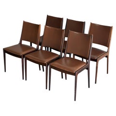 Juego de 6 sillas de comedor de palisandro de Johannes Andersen, con asiento de cuero, Dinamarca, década de 1960