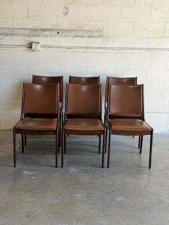 Juego de 6 sillas de comedor de palisandro de Johannes Andersen, con asiento de cuero, Dinamarca, década de 1960