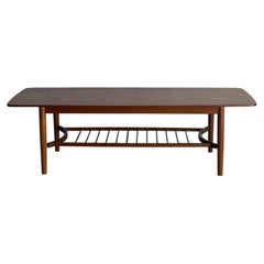 Teak Coffee Table with Slatted Lower Shelf Mid-Century Modern Denmark 1960s