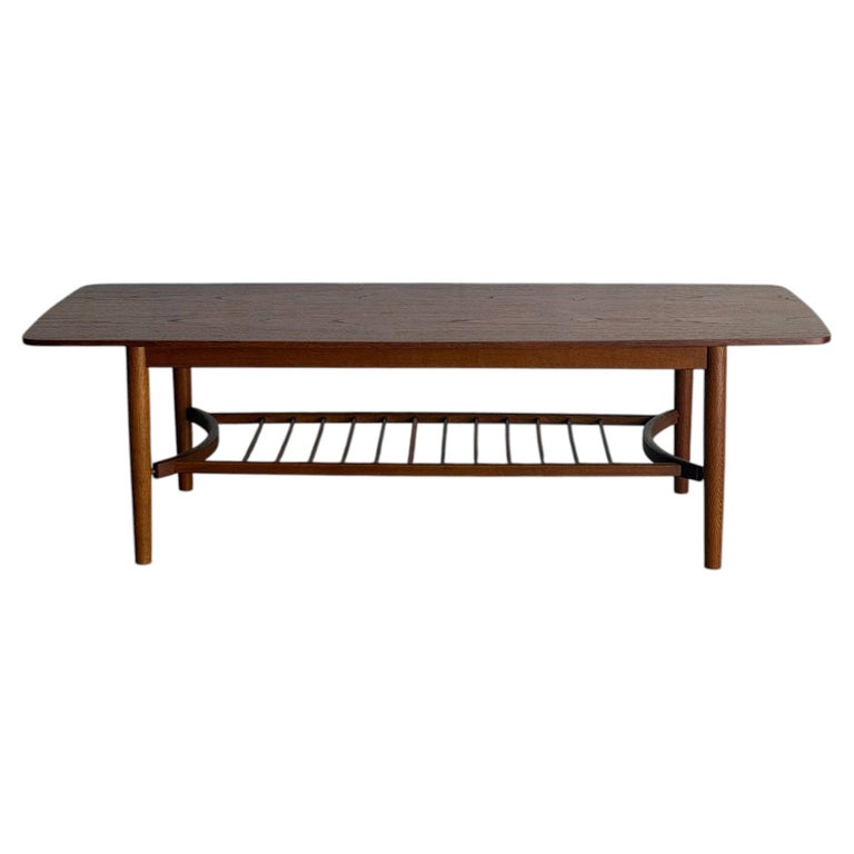 Teak Coffee Table with Slatted Lower Shelf Mid-Century Modern Denmark 1960s