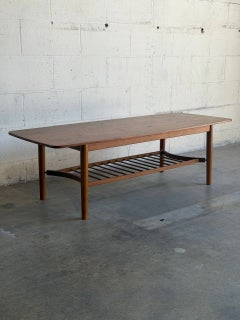 Teak Coffee Table with Slatted Lower Shelf Mid-Century Modern Denmark 1960s