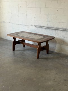 Tavolino rettangolare con piano in piastrelle di rovere, stile danese Mid-Century Modern, anni '70
