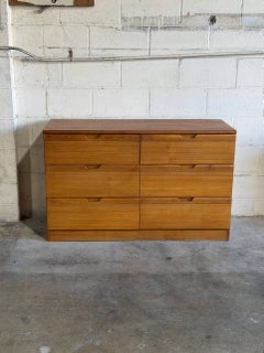 Teak 6-Drawer Double Dresser Lowboy with Sculpted Pulls Danish Vintage 1970s