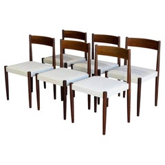 CPS Teak White Upholstered Dining Chairs Set of 6 Danish Mid-Century Modern 1960