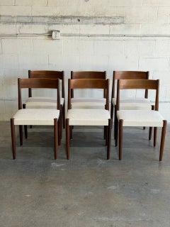 CPS Teak White Upholstered Dining Chairs Set of 6 Danish Mid-Century Modern 1960