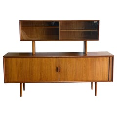 Svend Aage Larsen for Faarup Mobelfabrik Danish Teak Tambour Credenza with Glass