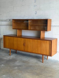 Svend Aage Larsen for Faarup Mobelfabrik Danish Teak Tambour Credenza with Glass
