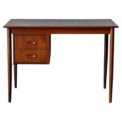 Teak Two-Drawer Rectangular Writing Desk with Tapered Legs Danish Vintage