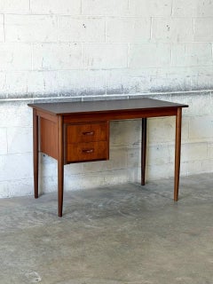 Teak Two-Drawer Rectangular Writing Desk with Tapered Legs Danish Vintage