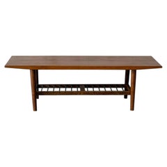 Solid Teak Rectangular Coffee Table with Slatted Magazine Shelf Danish Vintage