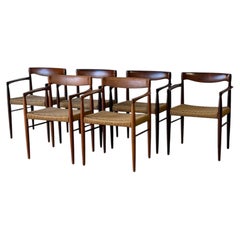 Bramin Teak and Rosewood Woven Cord Dining Armchairs Danish MCM 1960s
