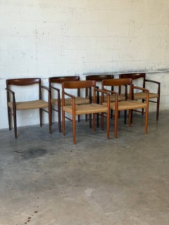 Bramin Teak and Rosewood Woven Cord Dining Armchairs Danish MCM 1960s