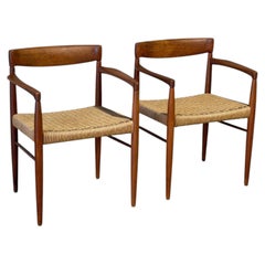 H.W. Klein for Bramin Teak Woven Cord Dining Armchairs Set of 2 Danish Vinatge