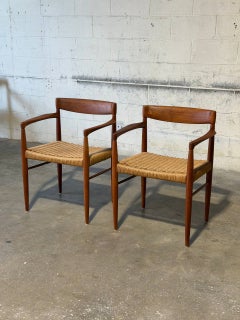 H.W. Klein for Bramin Teak Woven Cord Dining Armchairs Set of 2 Danish Vinatge