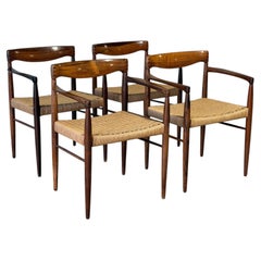 H.W. Juego de 4 sillas de comedor Klein para Bramin, de palisandro con cordón trenzado, estilo vintage danés