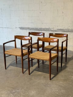 H.W. Juego de 4 sillas de comedor Klein para Bramin, de palisandro con cordón trenzado, estilo vintage danés