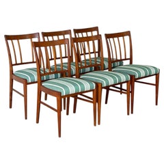Teak Slat Back Dining Chairs Set of 6 Upholstered Swedish Vintage 1960s