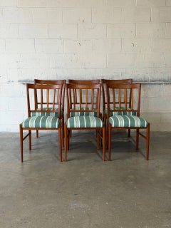 Teak Slat Back Dining Chairs Set of 6 Upholstered Swedish Vintage 1960s