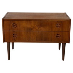 Small Danish Teak Dresser with 2 Drawers Scandinavian Mid-Century Modern Vintage