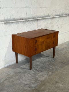 Small Danish Teak Dresser with 2 Drawers Scandinavian Mid-Century Modern Vintage