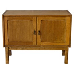 Oak 2-Door Storage Cabinet with Internal Wooden Shelf Vintage Mid-Century Modern