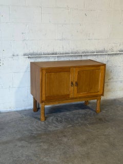 Oak 2-Door Storage Cabinet with Internal Wooden Shelf Vintage Mid-Century Modern