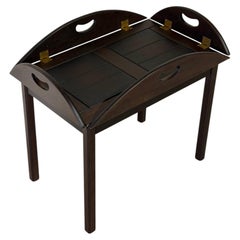 Stained Oak Folding Butler Tray End Table with Drop-Down Sides Vintage