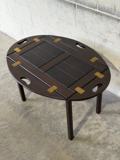 Stained Oak Folding Butler Tray End Table with Drop-Down Sides Vintage