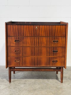 Mid-Century Modern Rosewood Vanity Chest with Lighted Flip-Up Mirror