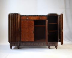 French Art Deco Buffet in Burl Walnut and Verde Antico Marble, France, 1920s