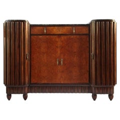 French Art Deco Buffet in Burl Walnut and Verde Antico Marble, France, 1920s