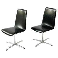 Pair of Vintage Swivel Chairs in Black Vinyl, 1970s